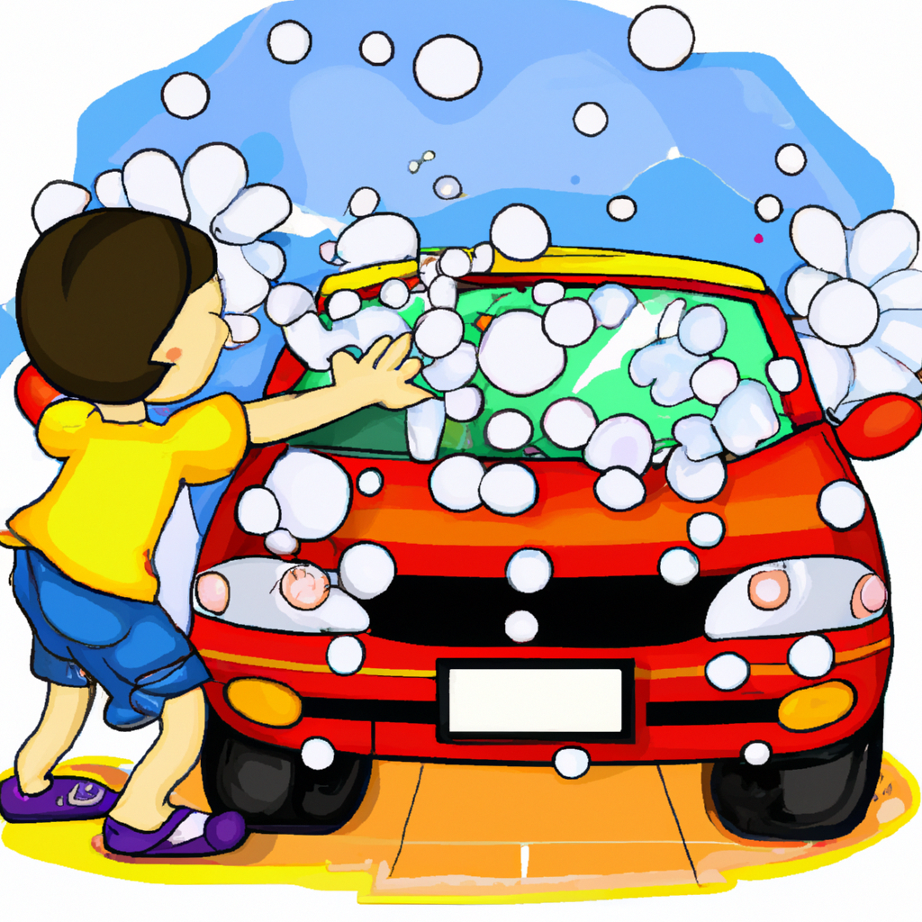 illustration of a car beeing washed by a person
